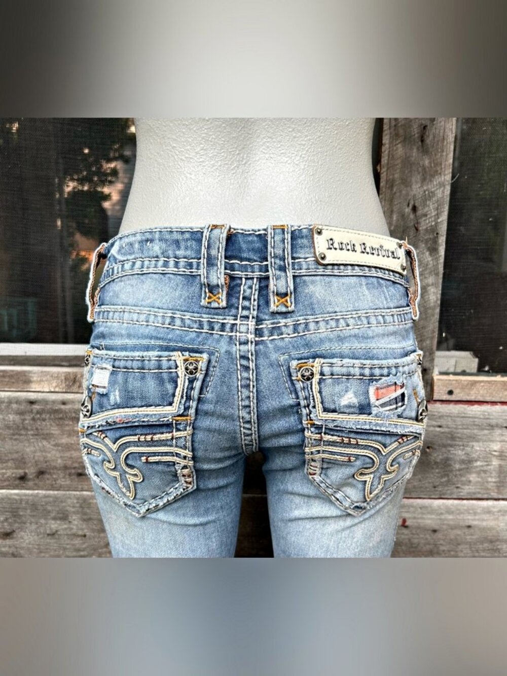Rock Revival Cameo Stretch Distressed Denim Slim Boot Cut Jeans~25~ - Picture 2 of 7